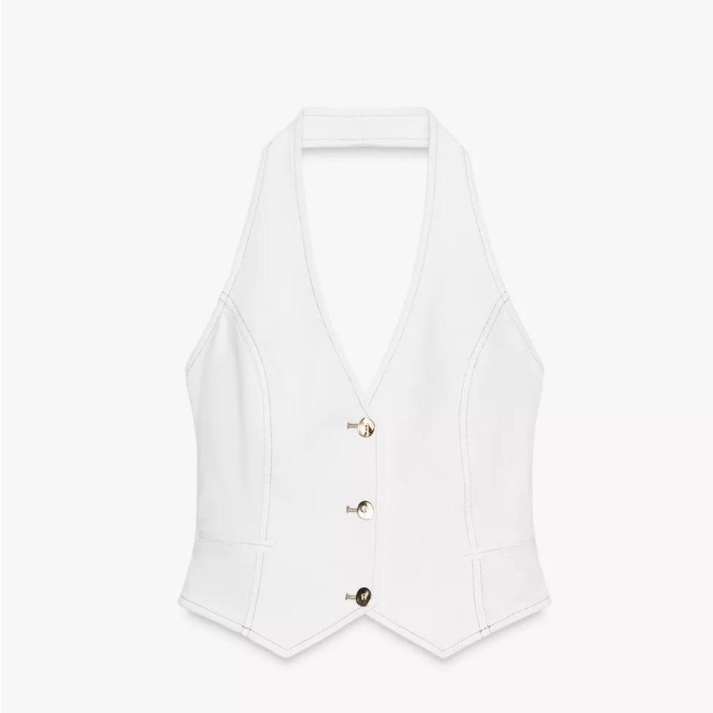 Zara White Buttoned Halter Top